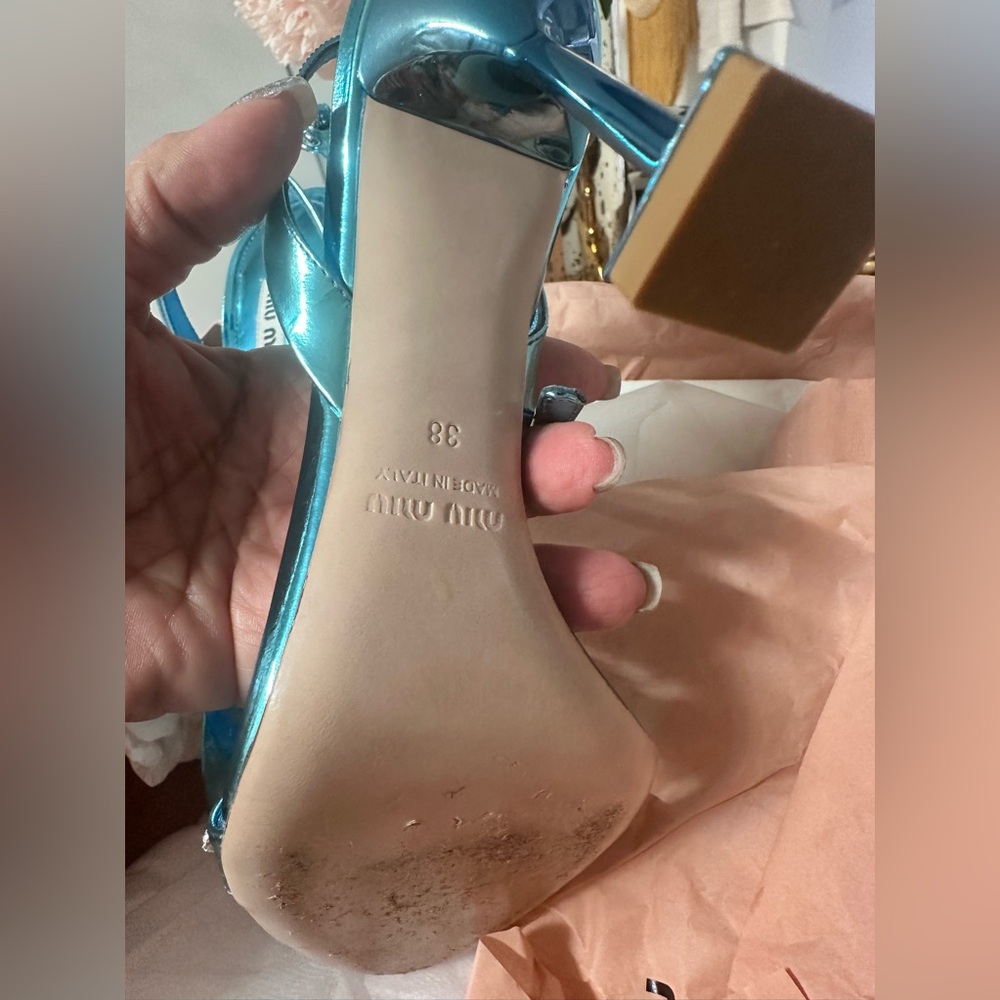 🦢Miu Miu ankle shoes sandals with crystals  size 38 worn once - Picture 9 of 11